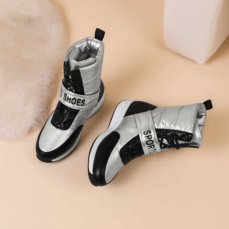 Krazing Pot Microfiber Down Boots Winter Shoes Med Heels Size 44 Wedges Super Size Snow Boots Hook Loop Mixed Color Keep Warm Mid-calf Boots