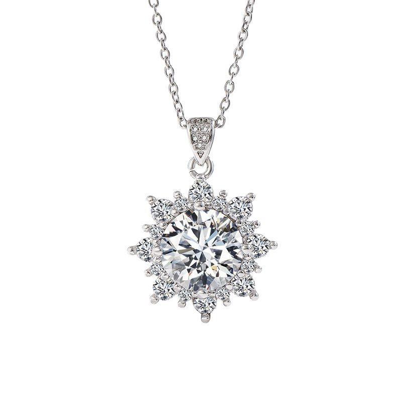 Snowflake Simulated Moissanite Necklace with Zircon Pendant - Women's Shiny Eight Hearts and Arrows Design