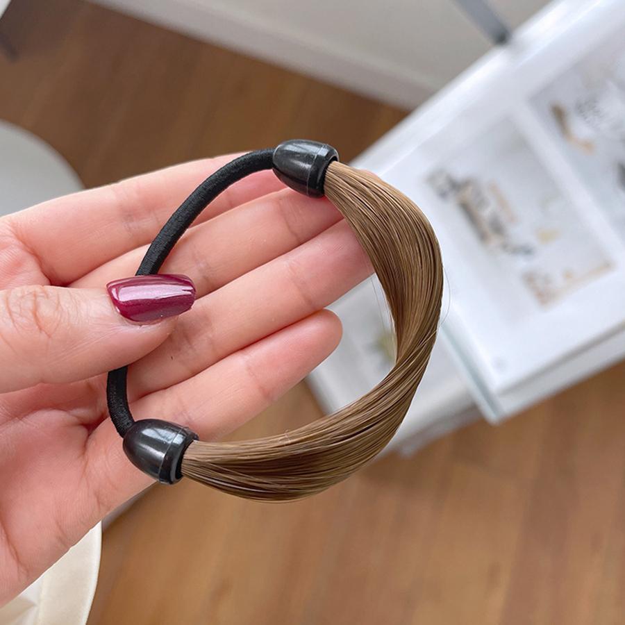 1Pc Brown Black Rubber Band Simulation Wig Hair Ring Straight Hair Tie Rope Ponytail Elastic Hair Bands Hair Accessories Girl