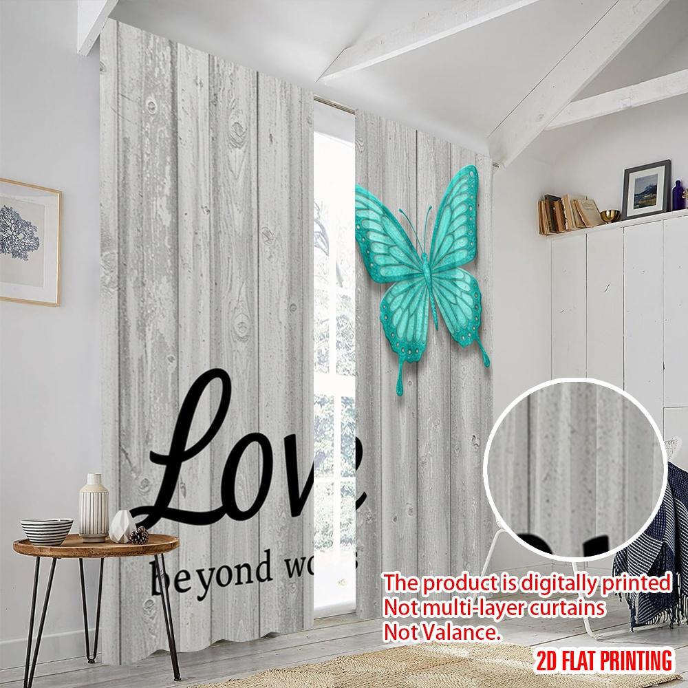 2pcs 2D Flat Printing Drapes Beautiful Butterfly Love Polyester Without Electricity All Season Party & Holiday Decor Use for