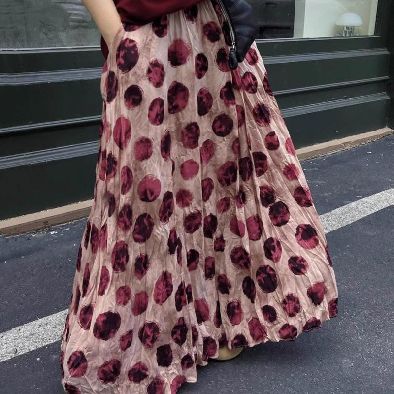 Large Size Versatile Slimming Temperament High Waist Polka Dot Summer Long Skirt Women's Printed Half Skirt