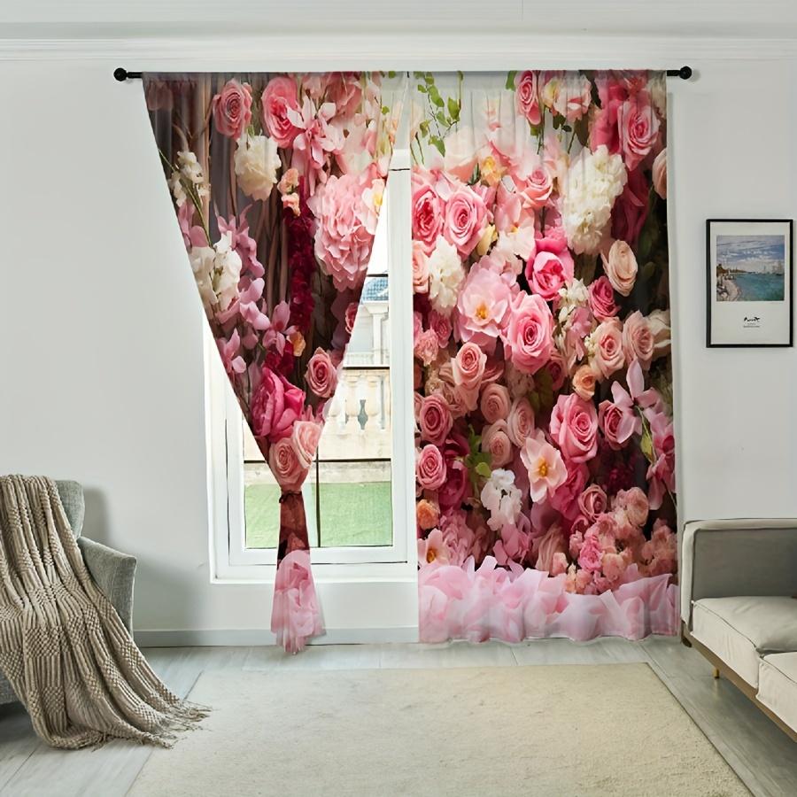 2pcs Fashionable Multicolored Bright Flower Pattern Curtains Semi-shading Curtain  For Bedroom Living Room Window Kitchen Office