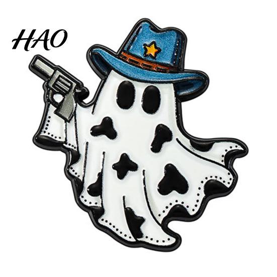 Halloween Jewelry Accessory Cartoon Ghost Enamel Brooch, Spooky Metal Lapel Pin, Alloy Hat Brooch Sweater Cardigan Coat Suit Scarf Decor, Men