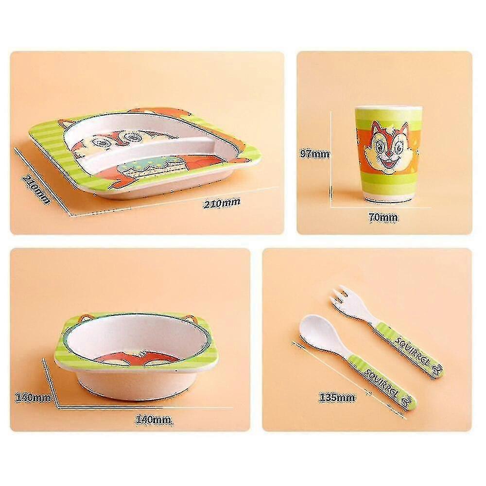 5pcs/set Baby Dish Tableware Children Cartoon Feeding Dishes Kids Natural Bamboo Fiber Dinnerware