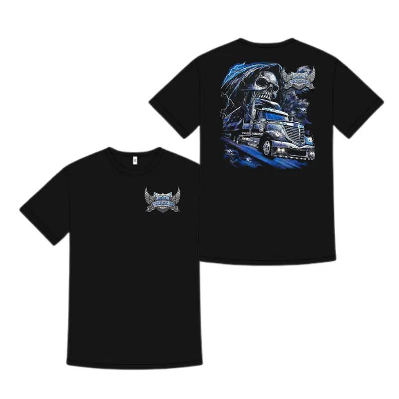 American Trucker Skull Shirt, Grim Reaper Semi Truck Graphic Tee, Dark Diesel Dr S разноцветный