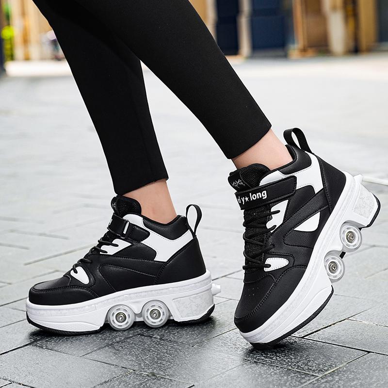 Kids Roller Skates Shoes 6-15 Years Old Four-wheel Deformation Can Walk Can Skate Skates Girl Runaway Shoes