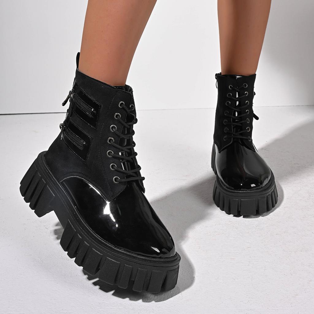 Fashion New Women Motorcycle Boots Casual Shoes Woman Leather Minimalist Classic Punk Female Goth Shoes Platform Boots Women Botas Mujer