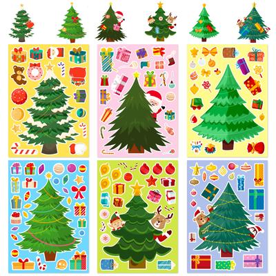 6 Christmas Day Celebration Puzzle Face-Changing Stickers Parent-Child Interaction Christmas Tree Diy Cartoon Graffiti Stickers