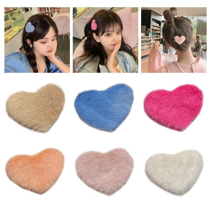 Duckbill Hair Clip Plush Heart Shape Hair Barrettes Plush Hair Ornament Non-slip