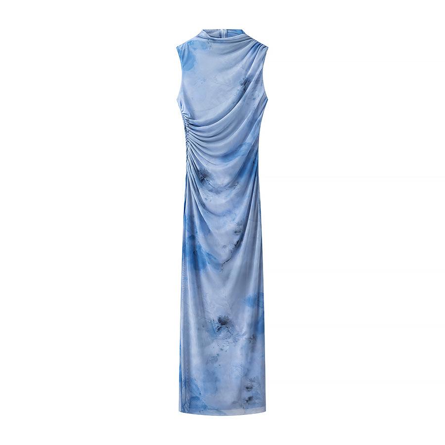 Spring/Summer 2026 Women s Sexy Sleeveless Printed Midi Dress - Slim Fit Vest Style L светло-синий