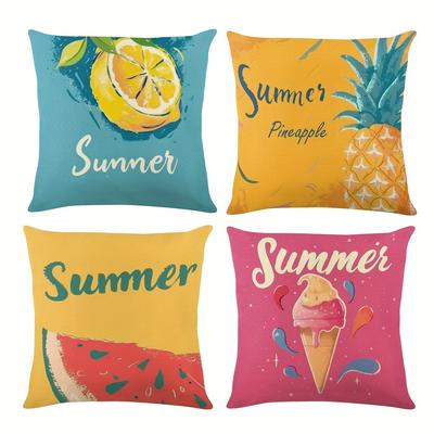 Sommerfrucht Kissenbezug Set 4 Stück, Maschinenwaschbar, Reißverschluss, Hergestellt aus Polyestergewebe, Geeignet für Sofa, Wohnzimmer
