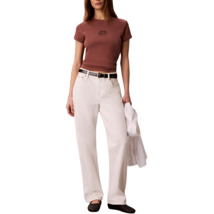 Calvin Klein Round Neck Logo Letter Short Sleeve T-Shirt Women Tops 47F240G-41J