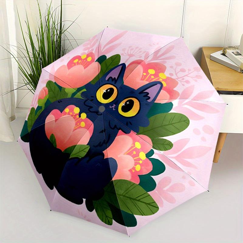 1pc Floral Cat Automatic Open/Close Umbrella, Portable Folding Umbrella for Travel, Themed Events,