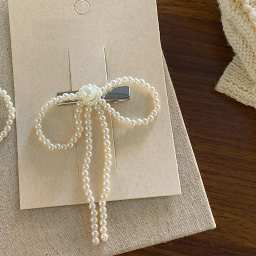 Aesthetic Bowknot Hairpin Duckbill Hair Clip Barrettes Korean Side Pin Lady Beaded Hairclip Hair Styling Accessory 2pcs