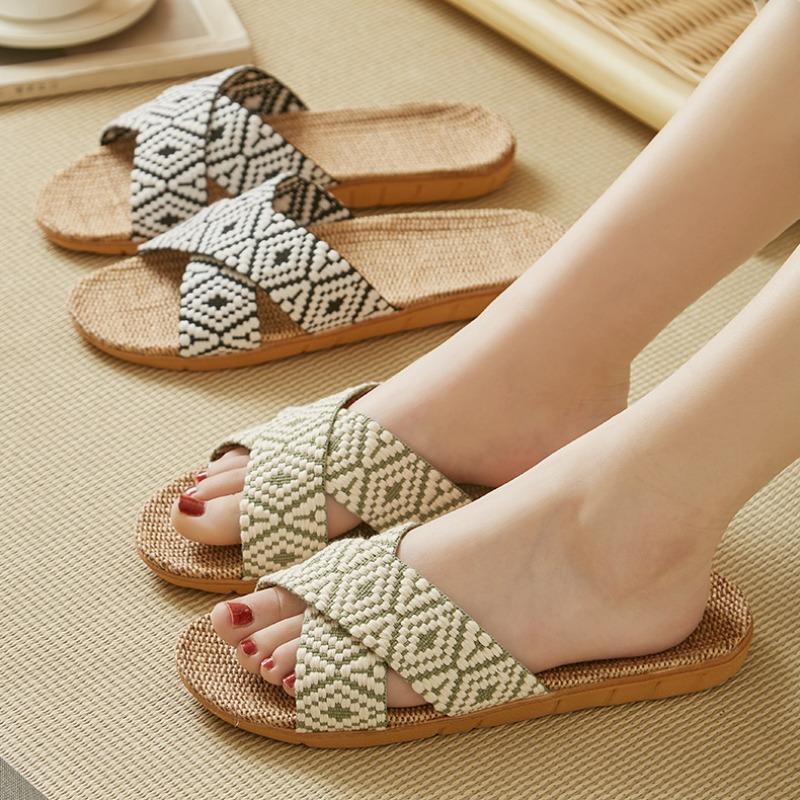 Linen Slippers Home Furnishing Women's Summer Slippers Indoor Hotel Sandals Non-slip Silent Slippers
