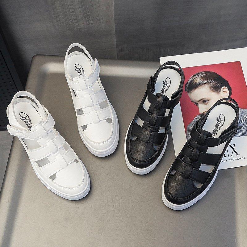 Fashion 2025 New Fashion Baotou Hollow Thick-soled Women's Shoes Summer Solid Color Simple Increased Roman Sandals for Women