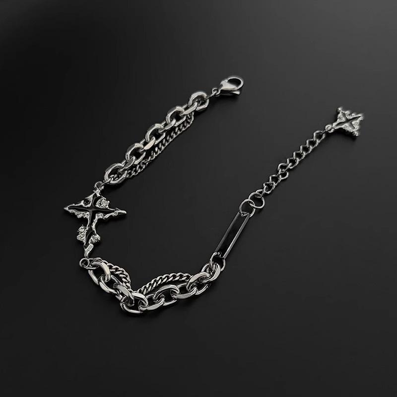 Dark Gothic Cross Chain Bracelet for Men Luxury Titanium Steel Unisex Minimalist Design Trendy American Style