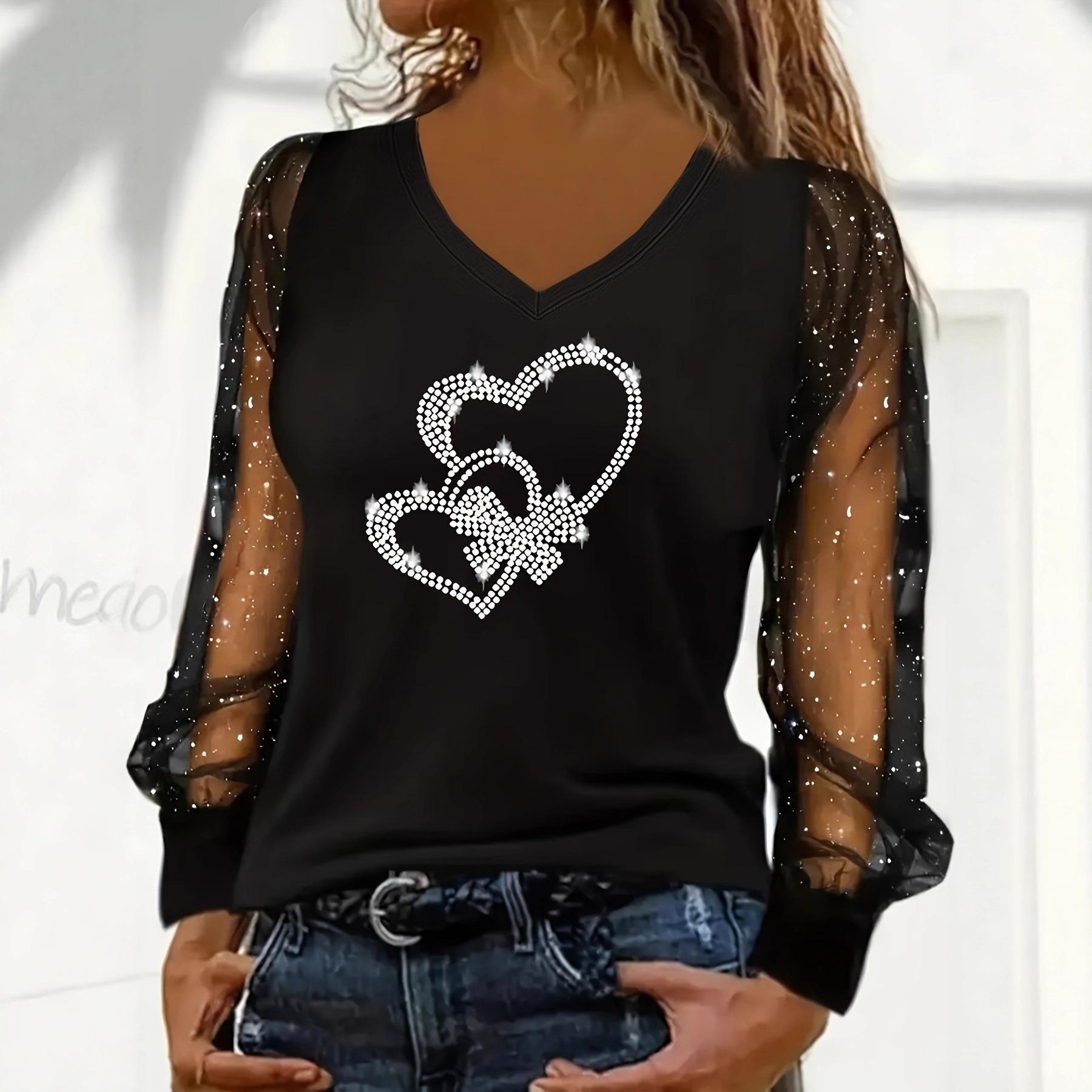 2024 European and American new women s clothing Amazon independent station hot diamond top, long-sleeved T-shirt women S