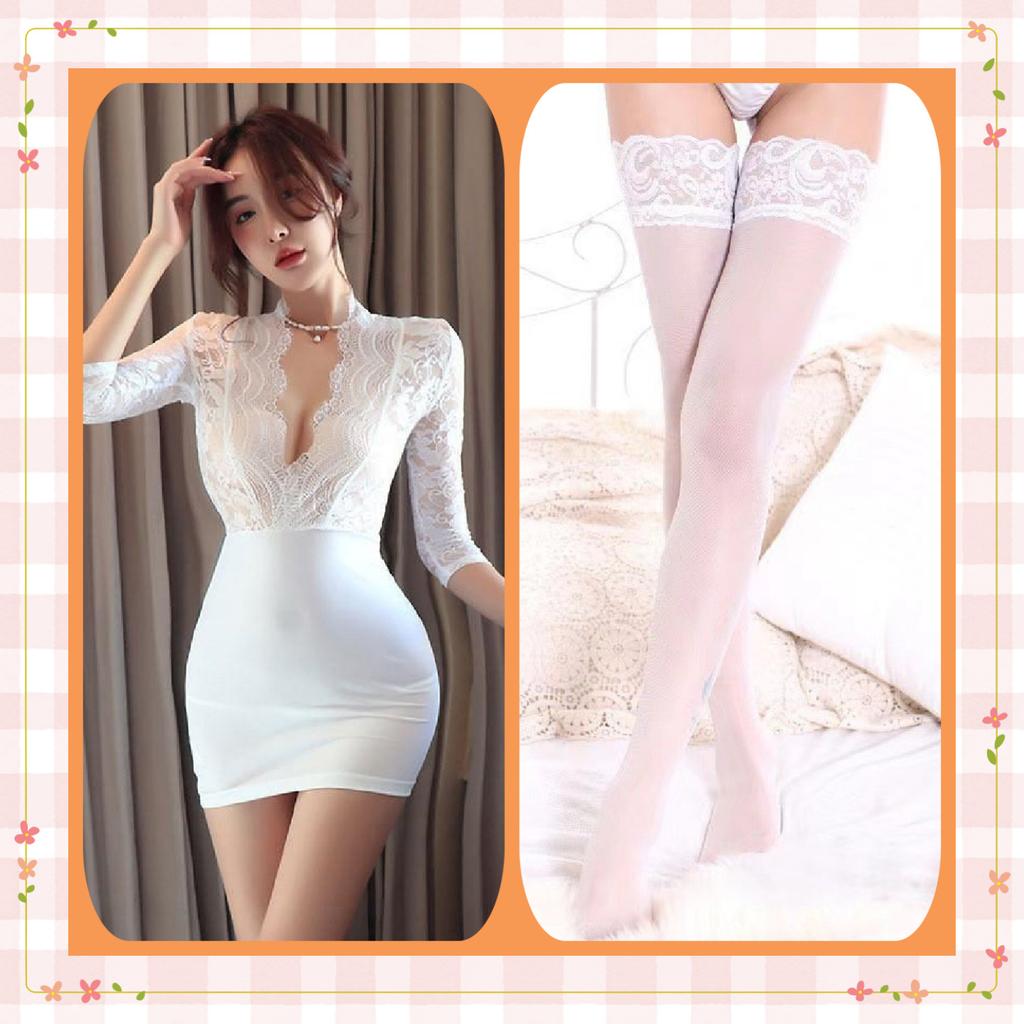 Skinny Hip Wrap Deep V Uniform Seduction Secretary Outfit Lace Perspective OL Pure Desire Free
