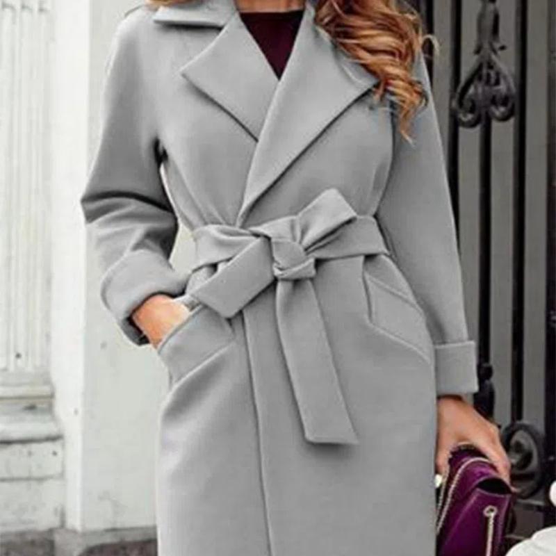 2026 Autumn Winter Fashion Slim Fit Belted Lapel Wool Coat - Warm Overcoat for Women