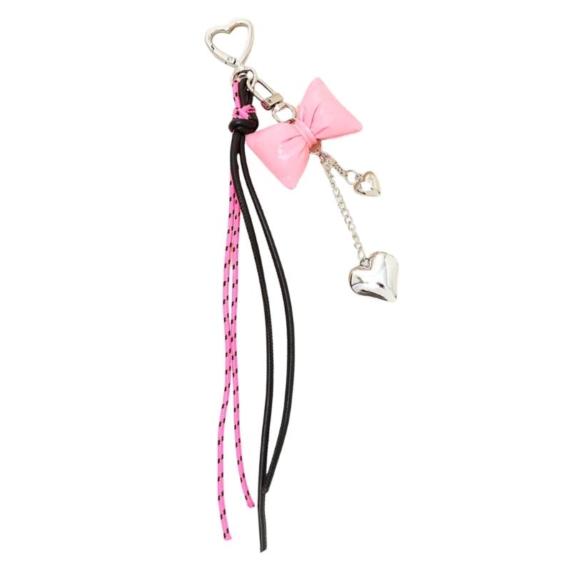 Trendy Korean Inspired Leather Tassels Bows Hanging Ornament Phone Charm Bag Accessories Key Holder for Stylish Women