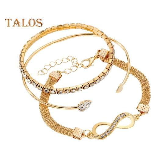 3 Pcs/Set Women Bracelets Rhinestone Decor Hollow Infinite Symbol Heart Adjustable Stackable Wrist Jewelry Lady Prom Party Wedding Bangle Set