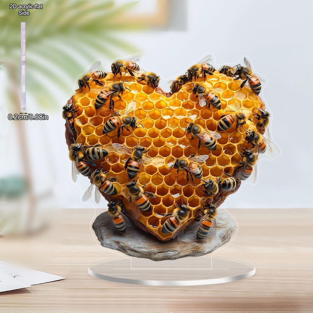Bohemian Stil Bienen-Skulptur - Herzförmige Waben-Dekoration mit Realistischen Bienen, Perfekt für Valentinstag, Haus- & Büro-Innen-/Außenbereich