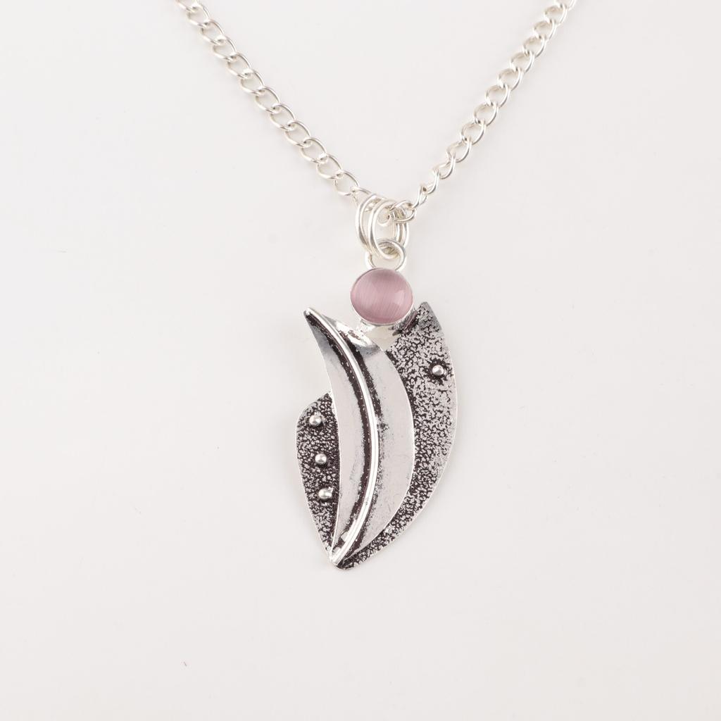 Purple Cat's Eye Gemstone 925 Sterling Silver Jewelry Handmade Wedding Pendant PP-36-49