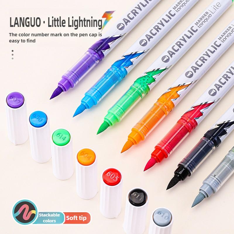 LANGUO 60/24 Colors Lightning Liquid Acrylic Marker Pens with Soft Tips Flow Smart Ink Control Art School Supplies Stationery