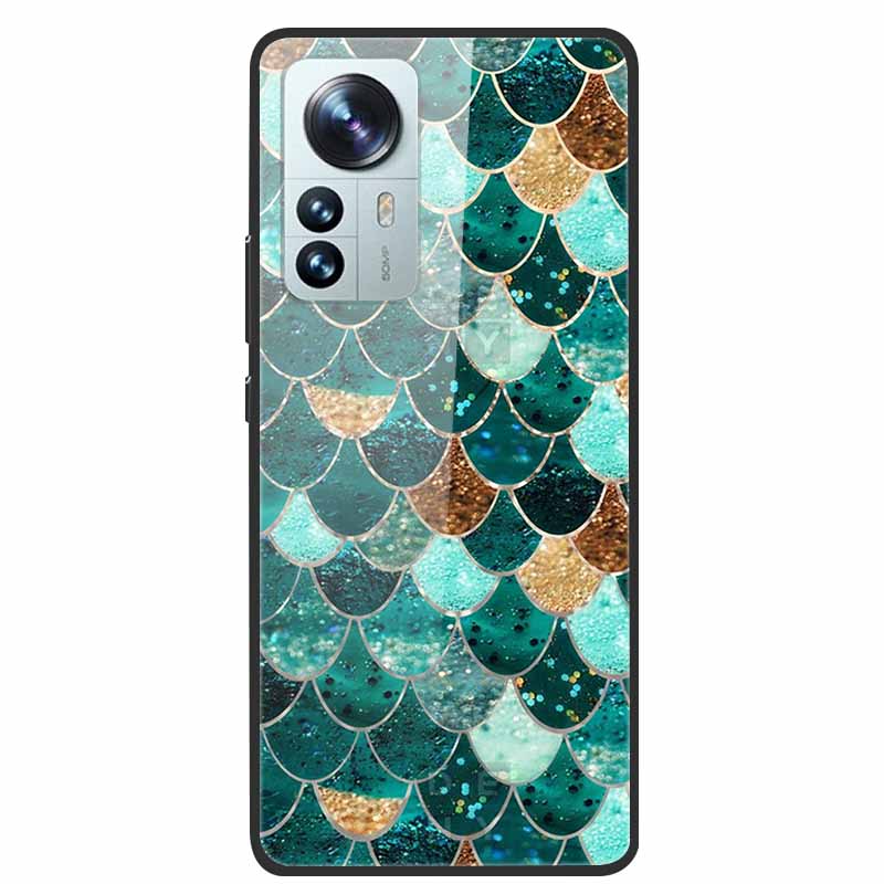 Luxus Hülle für Xiaomi 12T Pro Blumen Gehärtetes Glas Hülle für Xiaomi 12T TPU Stoßfänger Xiaomi 12 T Harte Schwarze Hülle Bunte Capa