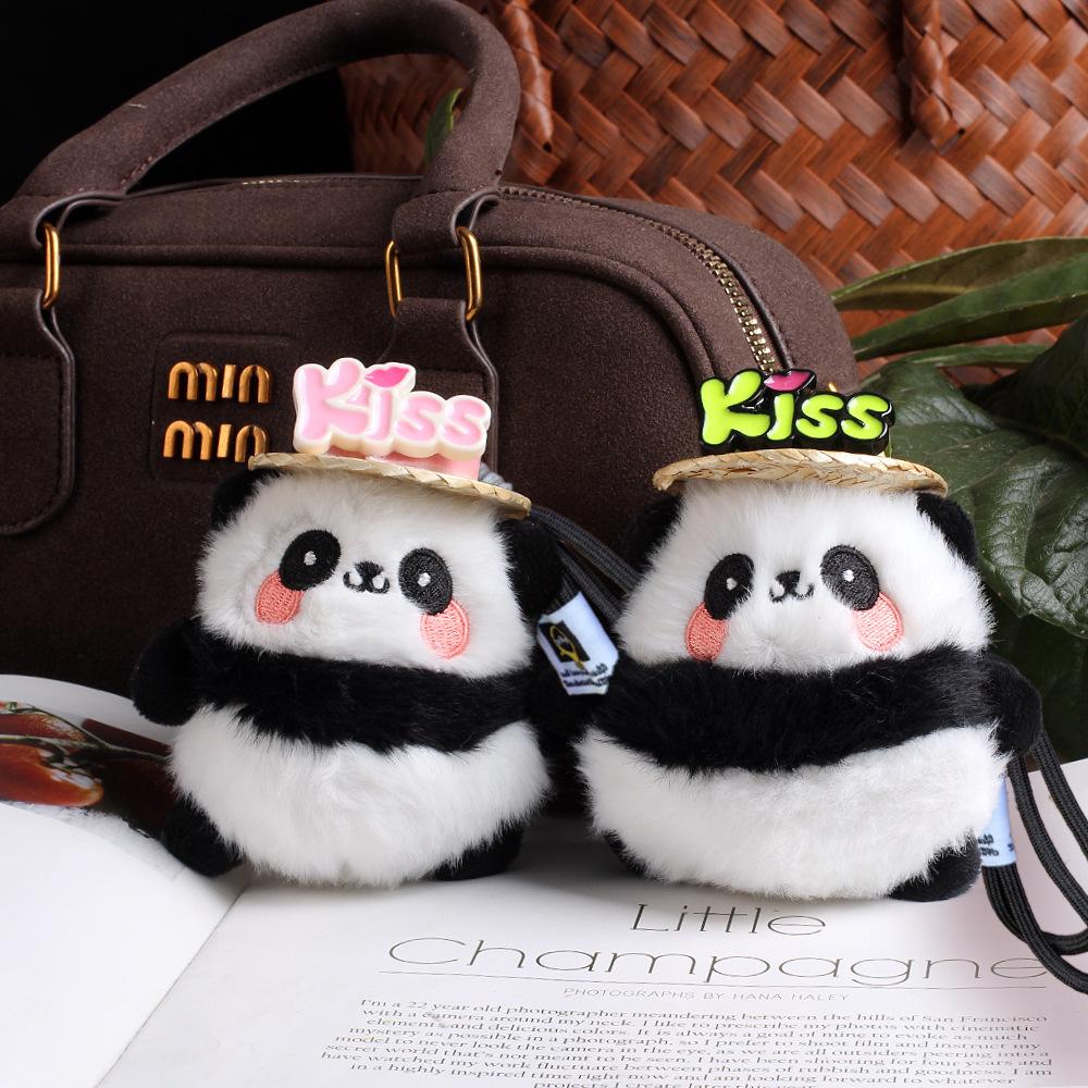 Cute Panda Plush Keychain Ornament - Cartoon Bag Doll Pendant with Rose Decoration