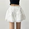Cute Bow Mini Skirt with Shorts Women's Y2K Sweet Style Cake Skirt Ruffle Elastic Waist Fashion Female Clothing
