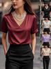 Elegantes Satin-Seiden-T-Shirt für Damen mit V-Ausschnitt und kurzen Ärmeln - Frühjahr/Sommer 2026 Kollektion