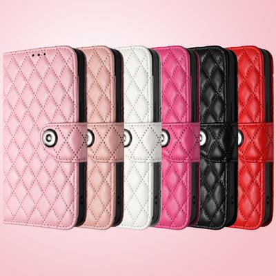 Wrist Strap Women Casual 3D Grid Leather Card Holder Phone Wallet Case Stand For iPhone Samsung Xiaomi Moto Lady Girls Pink Rose Color Flip Cover Bag