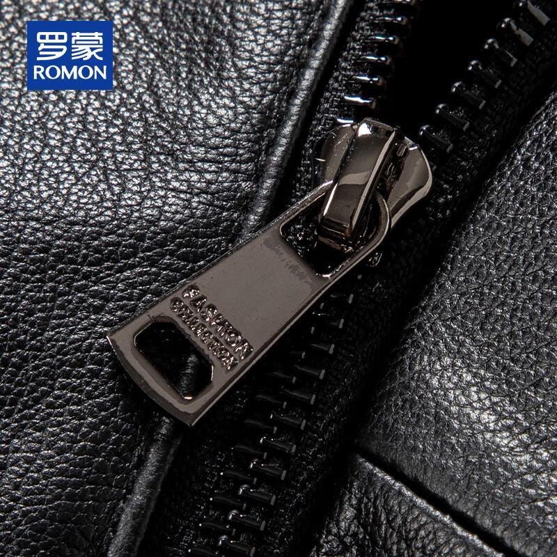 ROMON Men's Mid-Length Loose Fit Genuine Leather Jacket