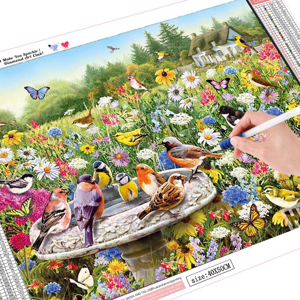 

5D DIY Алмазная картина Полный круглый дрель Цветок Птица Вышивка Крестом Подарок Домашний декор 20*30 cm