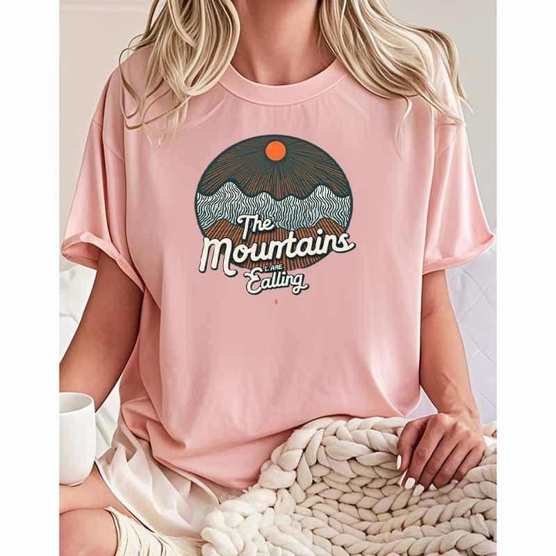 Polyester 100% The New Short-sleeved T-shirt of The Mountains Are Calling Graphic T Shirts Aesthetic Women Clothes Harajuku