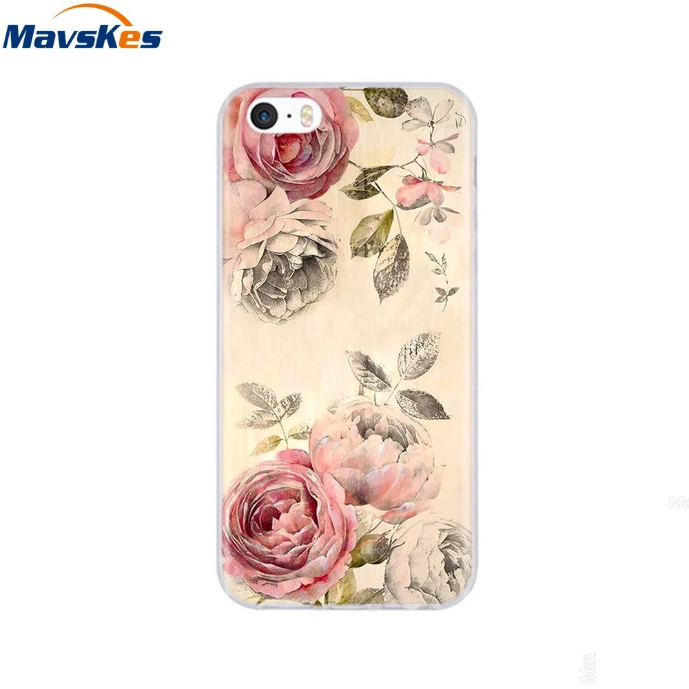 For iPhone 5s SE 5 Case Cover Silicone Soft TPU Cover Print Flower Cute Animal Phone Case For iPhone 6s 6 7 8 Fundas Clear Cases