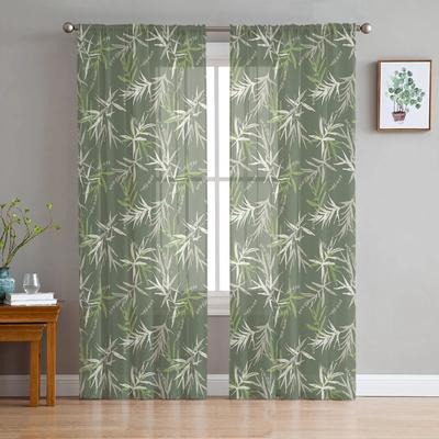 Bamboo Chinese Style Bedroom Transparent Sheer Curtains Holiday Decoration Window Voile Tulle Curtain