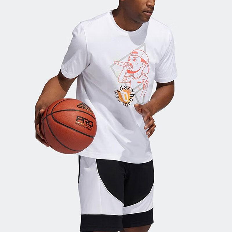 Adidas Tricou cu mânecă scurtă de baschet cu imprimeu desen animat social pentru femei, topuri pentru bărbați, alb GI8891