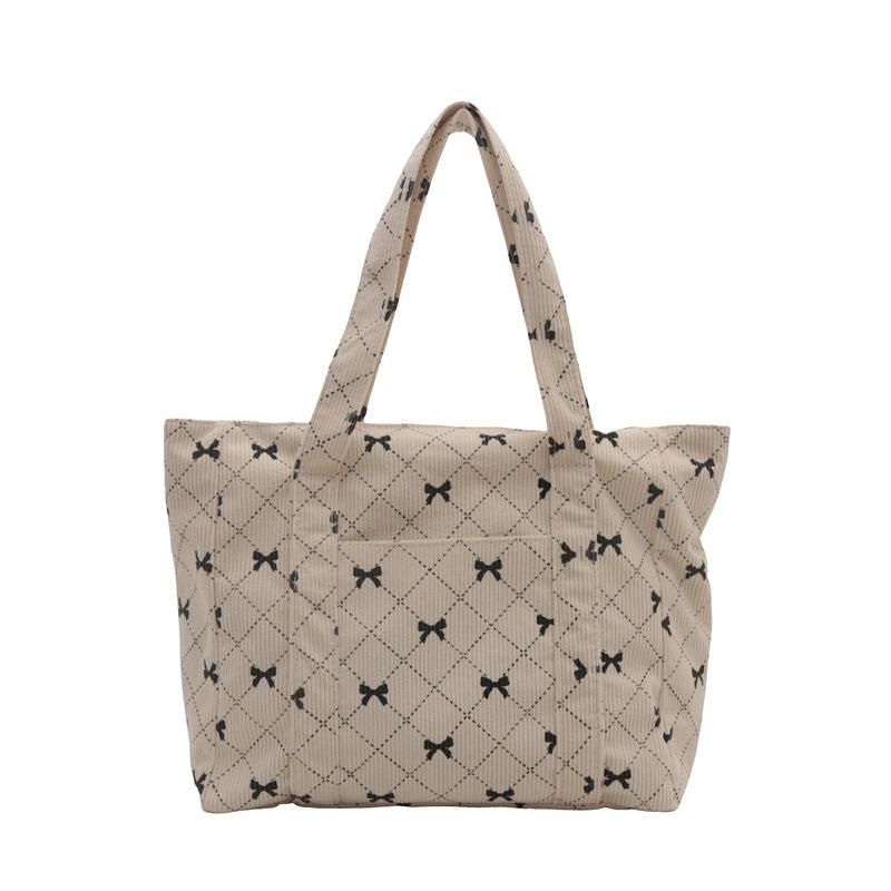 Corduroy Trend Bow Rhombus Casual Shoulder Bag Autumn Fashion Trend Simple Shoulder Underarm Bag