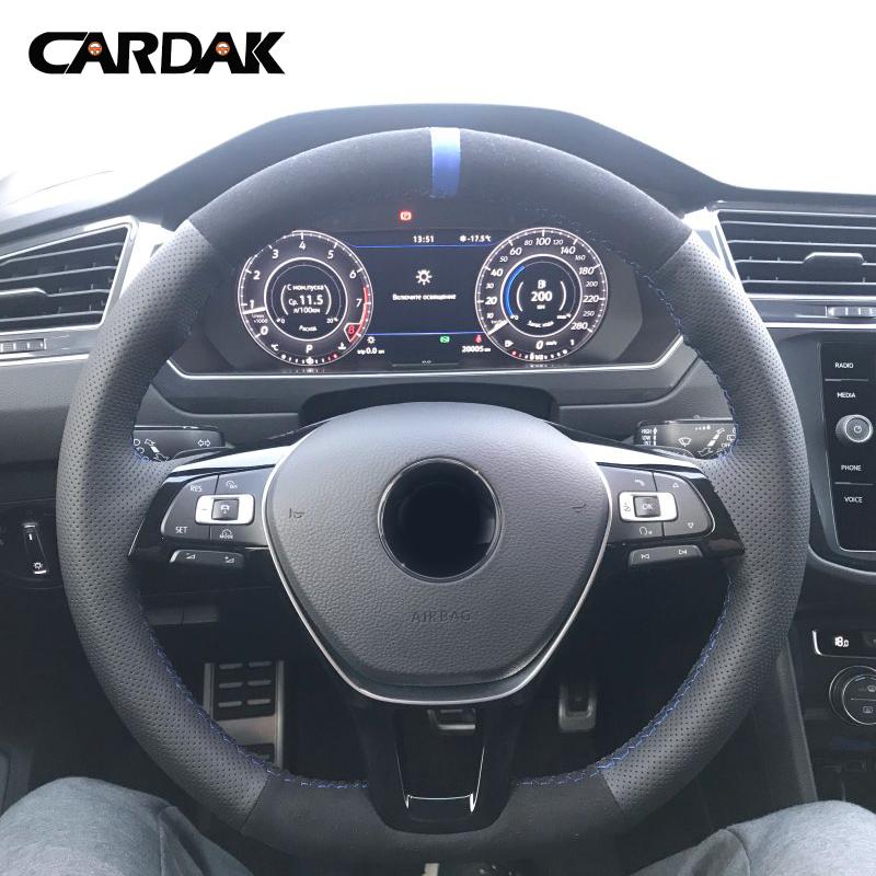 

Нескользящий черный кожаный замшевый чехол на руль автомобиля с оплеткой для Volkswagen Golf 7 VW Mk7 New Polo Jetta Passat B8 Tiguan