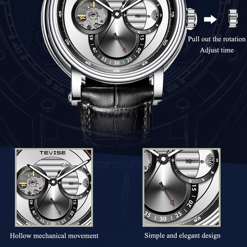 Relógio mecânico masculino totalmente automático Tourbillon Hollow Timing Dial masculino à prova d'água Noctilucente Simples Relógio mecânico empresarial Relógio pessoal