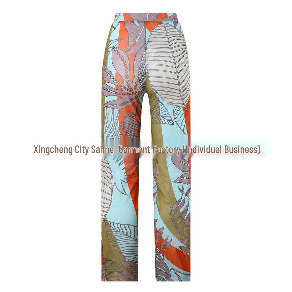 Women's Three-Piece Sun Protection Swimsuit Set with Mesh Pants