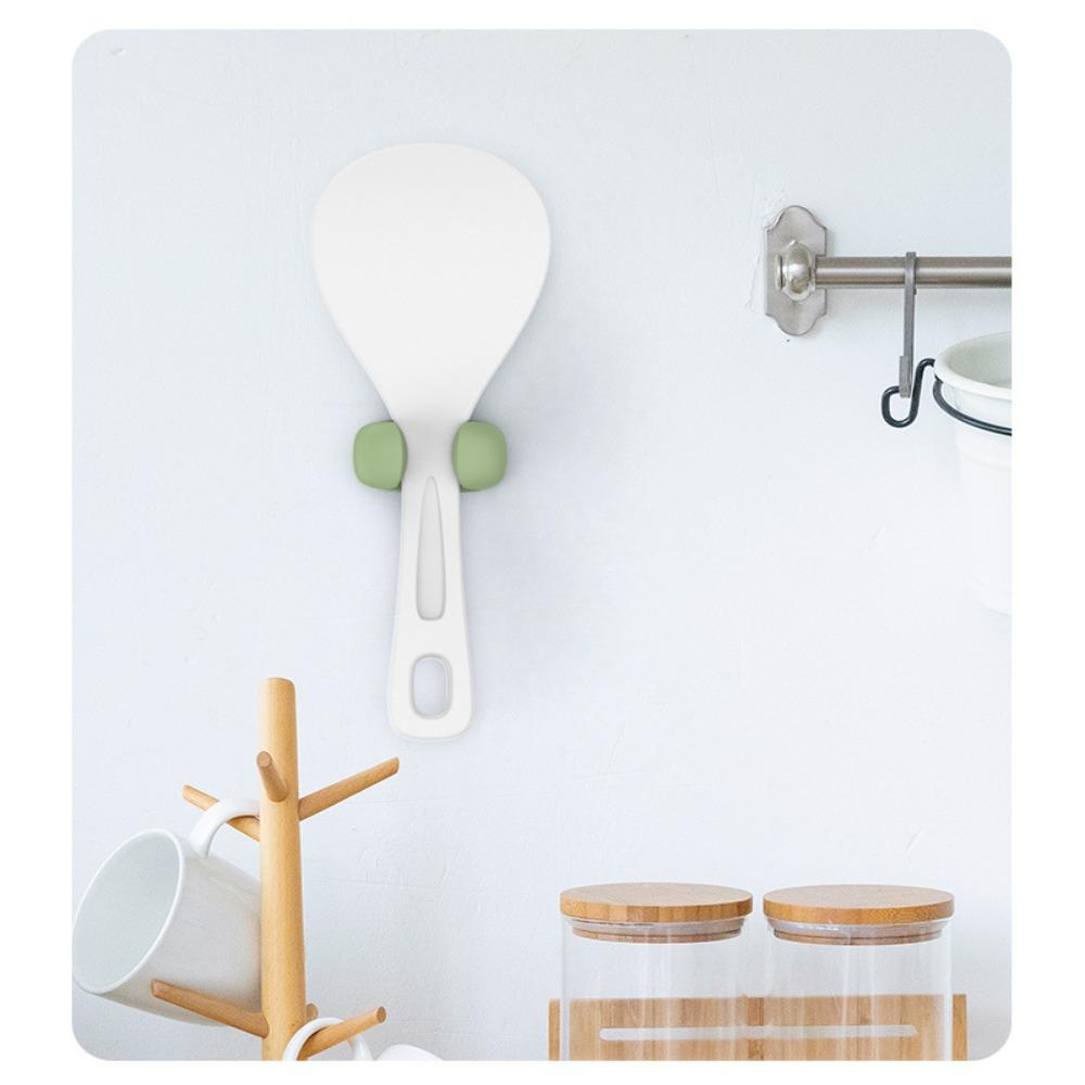 6Pcs Wall Mounted Rice Paddle Holder 3 Colors No Drilling Rice Cooker Spoon Racks Practical Silicone Rice Spoon Holder Kitchen
