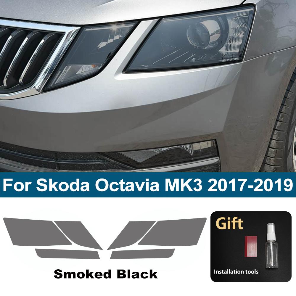 TPU PPF for Skoda Octavia MK4 MK3 2017-2026 High Gloss Smoke Black Pre Cut Car Headlight Protective Film Anti-Scratch Vinyl Wrap