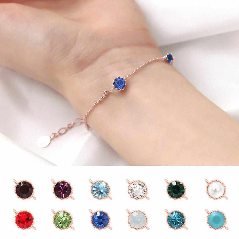 [Cricri] 14K Gp Birthstone Color Cubic Rose Gold Chain Bracelet (Choose 1 of 12)