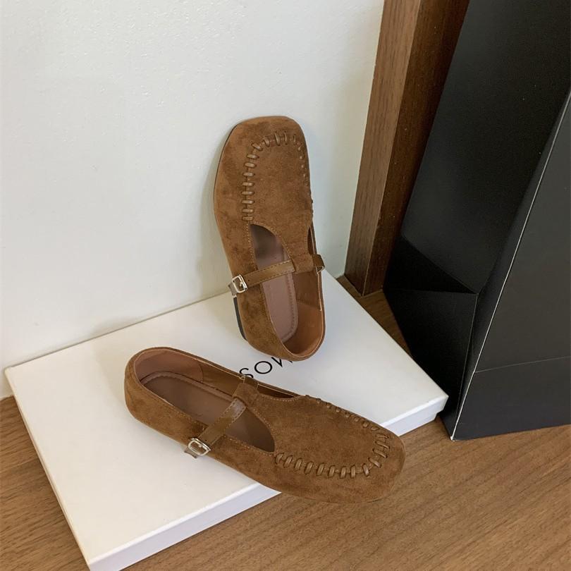 Thick heel light mouth Mary Jane shoes square head French flat-soled single shoes autumn new casual soft-soled shoes grandma shoes