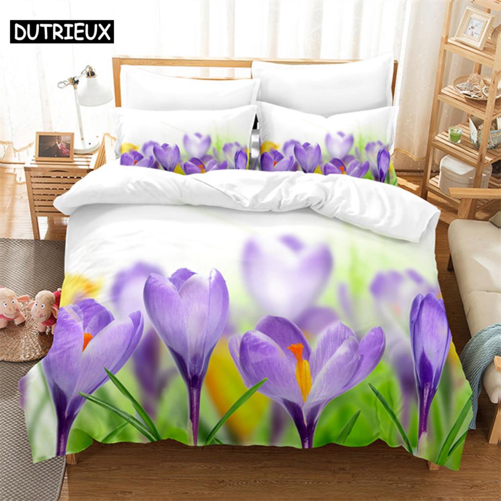 Purple Flowers Queen Bedding Set Duvet Cover Set Kids Bedding Digital Printing Bed Linen King Size Duvet Cover Set Bedding Set