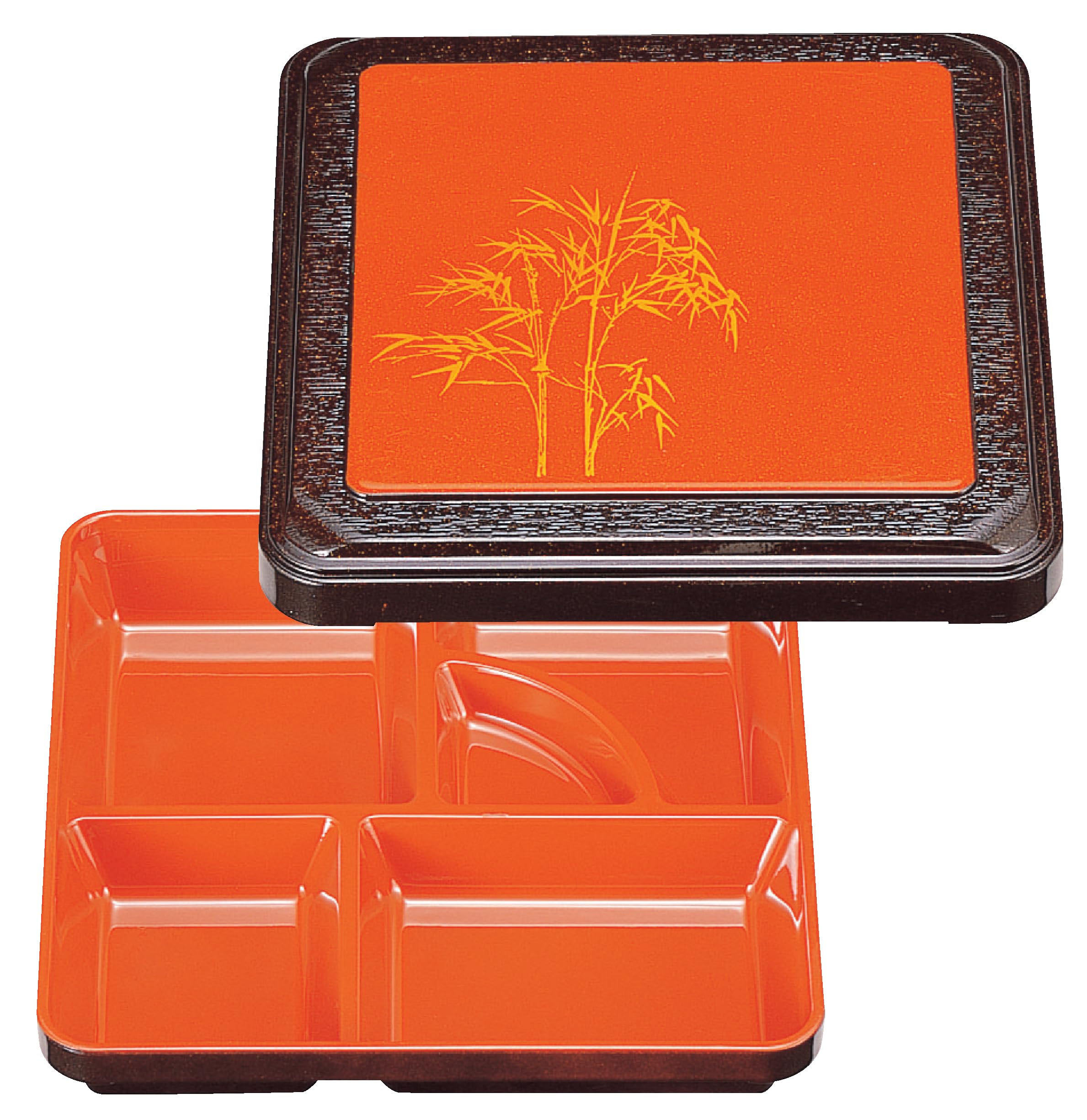 Wakaizumi Lacquerware Square Bento Box with Wood Grain Pearl Bamboo Forest 8-inch Rim, Interior, Vermilion, 1-416-2 красный